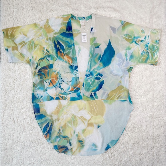 NWT Chicos Woman S/M Sheer Floral Open Front Flowy Kimono Boho Resortwear - Picture 4 of 7